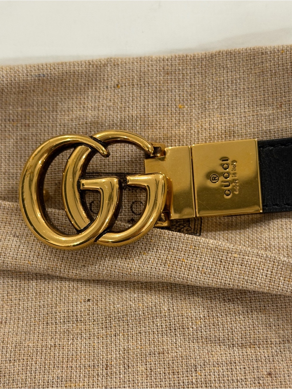 Gucci Black Leather Belt with Gold Interlocking GG Buckle